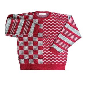 VTG Jantzen XL Geometric All Over Print Knit Sweater Mens Grandpa Core OSU Y2K
